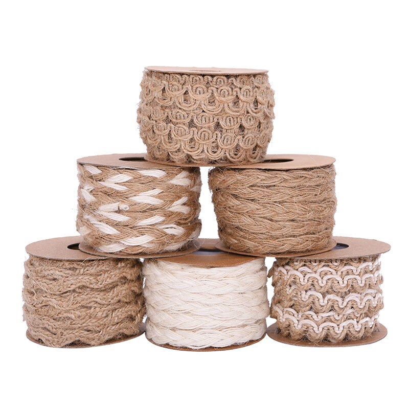 5Meter 5-10Mm Vintage Natuurlijke Jute Jute Lint Hennep Kant Handgemaakte Geschenkverpakking Jute Hennep Gevlochten Touw home Decor Diy Craft