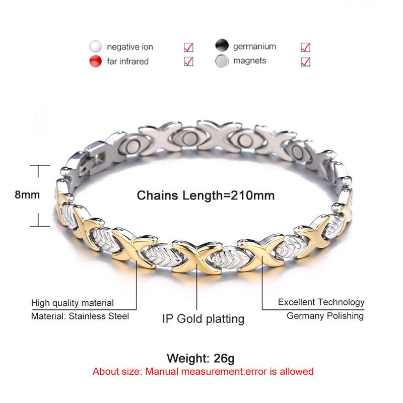 Nhgbft Gouden Kleur Kruis Vorm Magnetische Armbanden Armbanden Voor Vrouwen Roestvrij Staal Energie Gezonde Zorg Armband