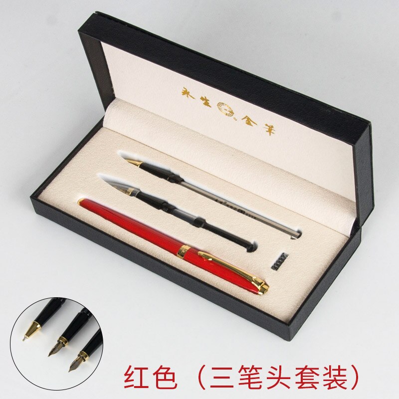 Luksus business pen sæt 0.5mm nib  +1.0mm buet nib fyldepen med original etui luksus metal blækpenne: W