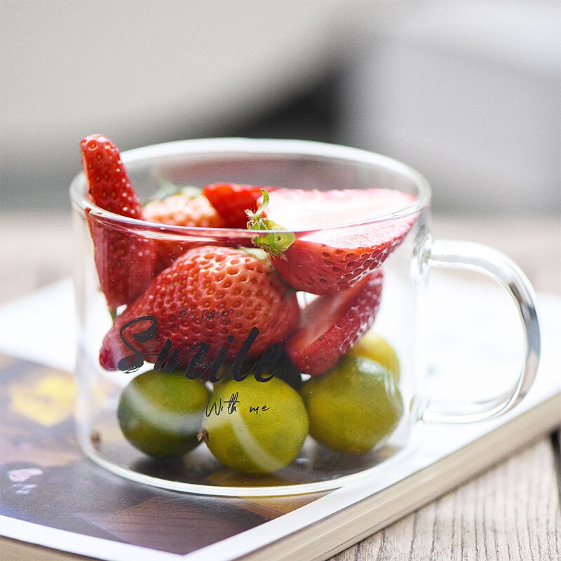 Taza de agua de cristal resistente al calor con mango parte inferior plana se puede calentar transparente para el desayuno en casa Vaso de Leche de cóctel