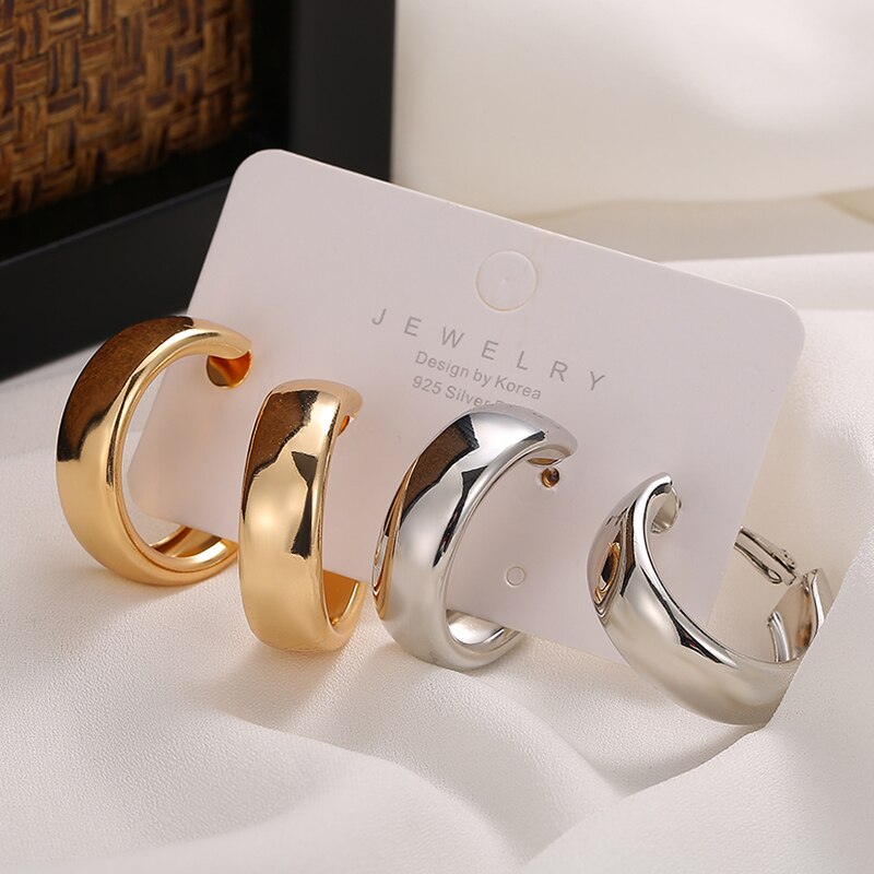 17Km Trendy Eenvoudige Zilveren Kleur Hoepel Oorbellen Voor Vrouwen Girl Gold Cirkel Ronde Minimalistische Oorbellen Party Sieraden