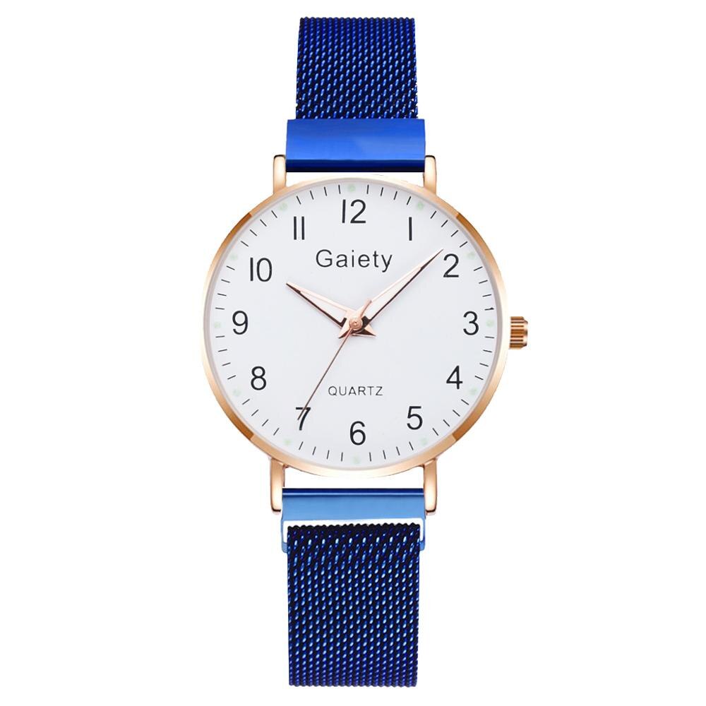 Dameure simple vintage lille urskive ur sød magnet mesh rem sport rose guld armbåndsur reloj mujer: Blå