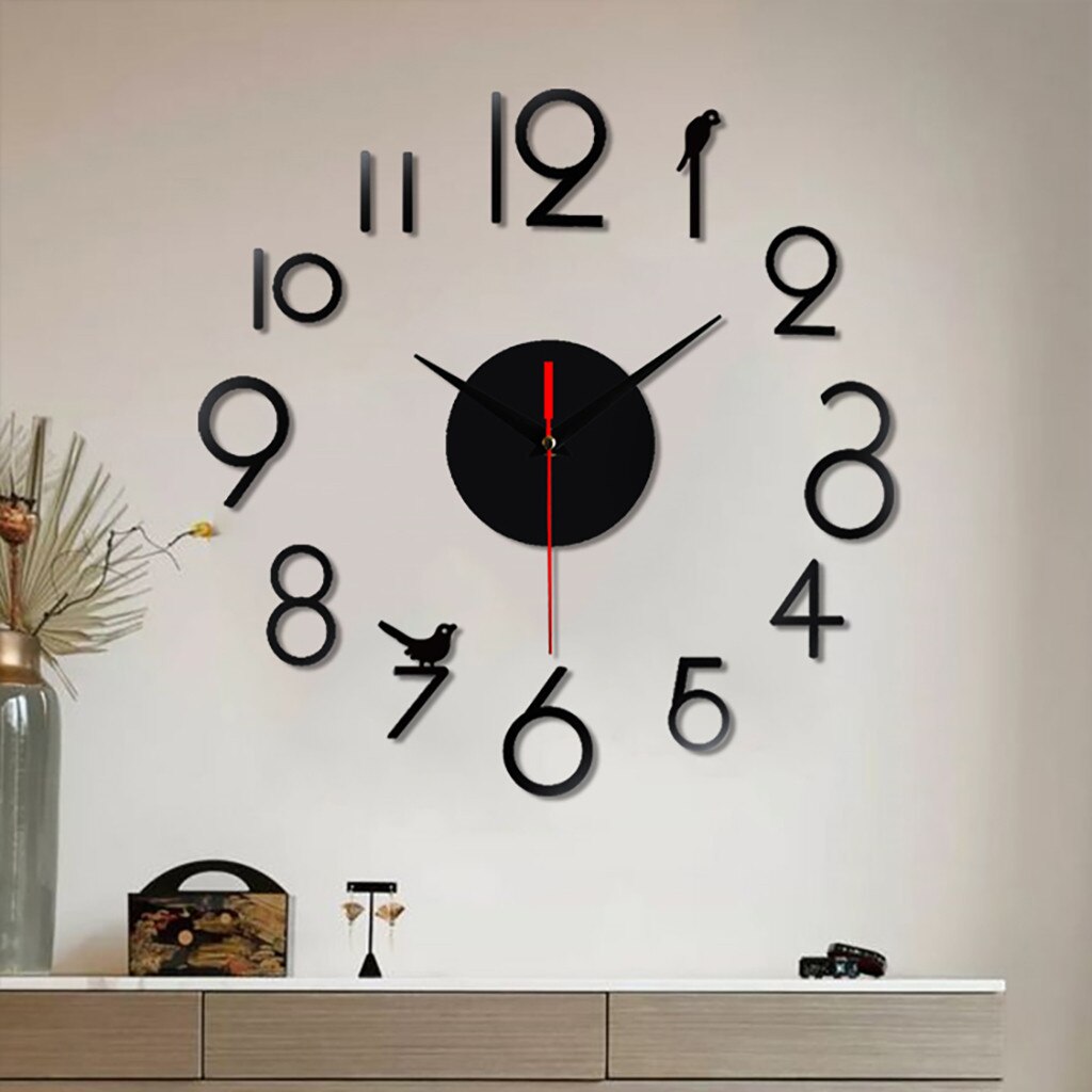 Modern Mini Diy Large Wall-clock Sticker Mute Digital 3d Wall Big Clock Living Room Home Office Decor Christmas #YJ: Black 