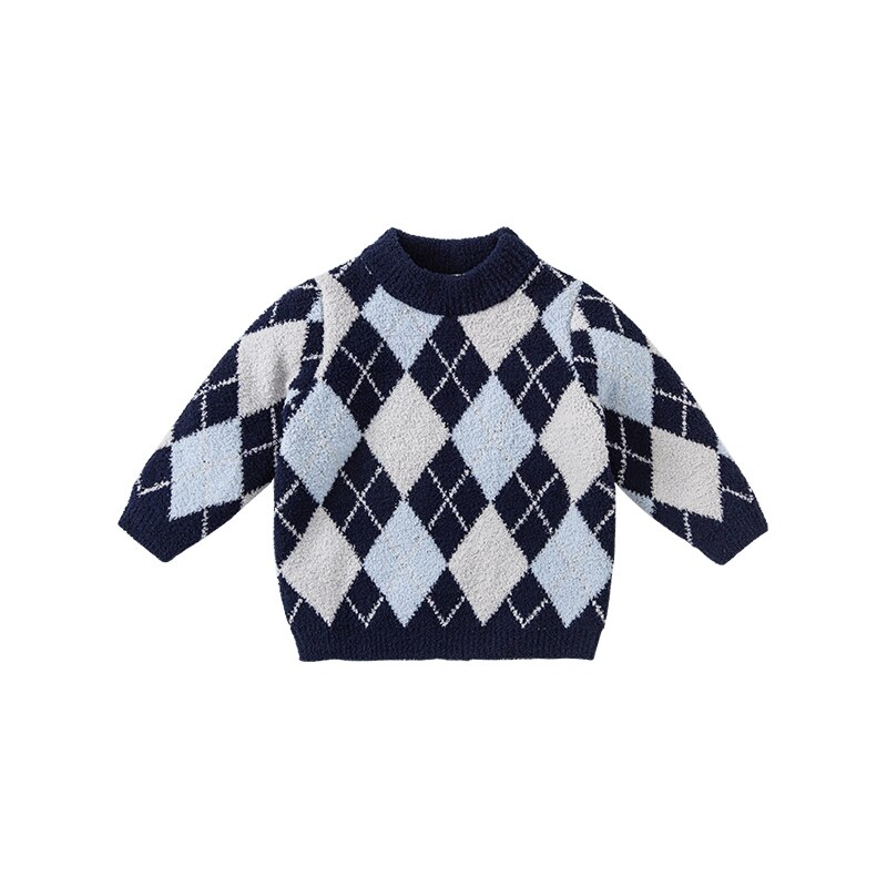 DBJ19495 Dave Bella Winter Leuke Baby Unisex Kerst Plaid Gebreide Trui Kinderen Meisjes Jongens Mode Peuter Boutique Tops: blue / 3Y (90cm)