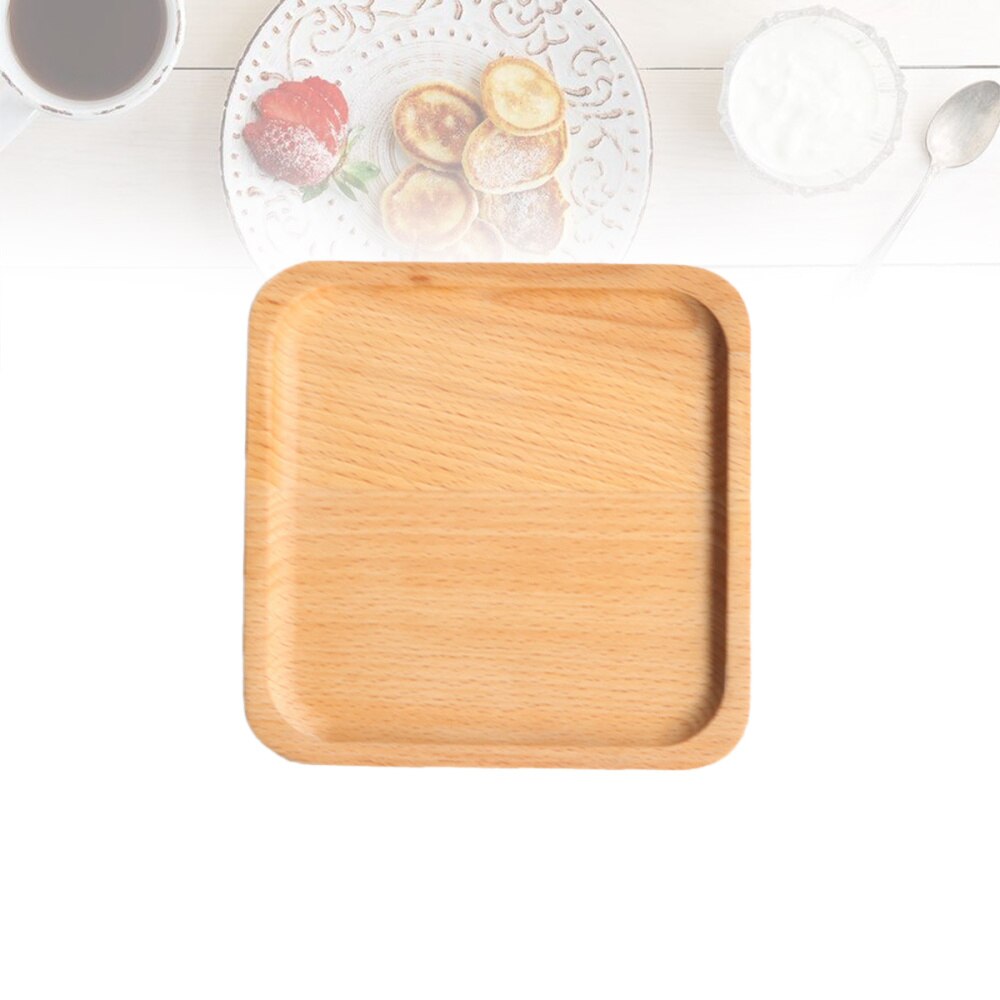 Natural Beech Tray Wooden Kids Food Serving Plate Fruit Bread Tray Dishes Snack Plate - 15x15x1.2cm (Square)