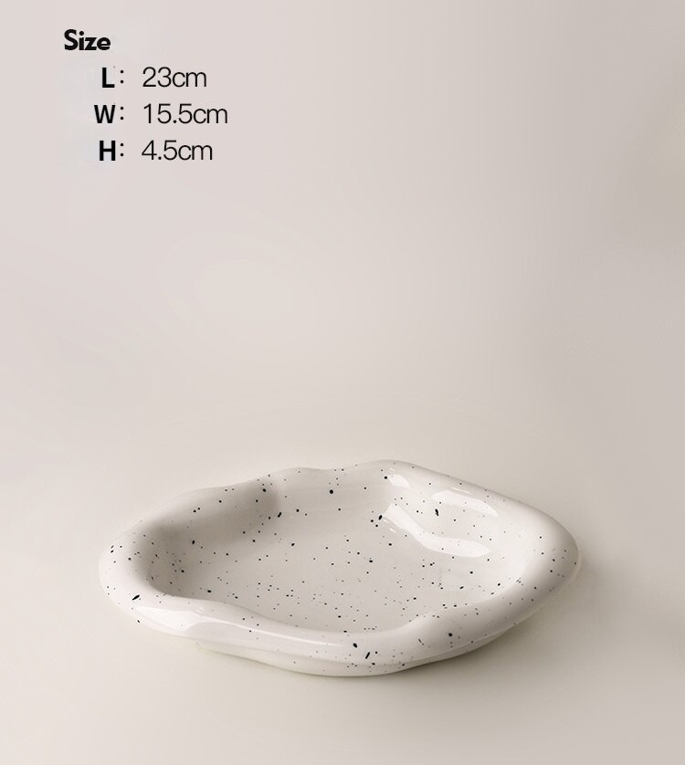 Bandeja plateada de cerámica para decoración de escritorio, bandeja de almacenamiento de puntos de tinta de arte , plato de salsa, plato de decoración de cocina y sala de estar: Irregular Dot  (S)