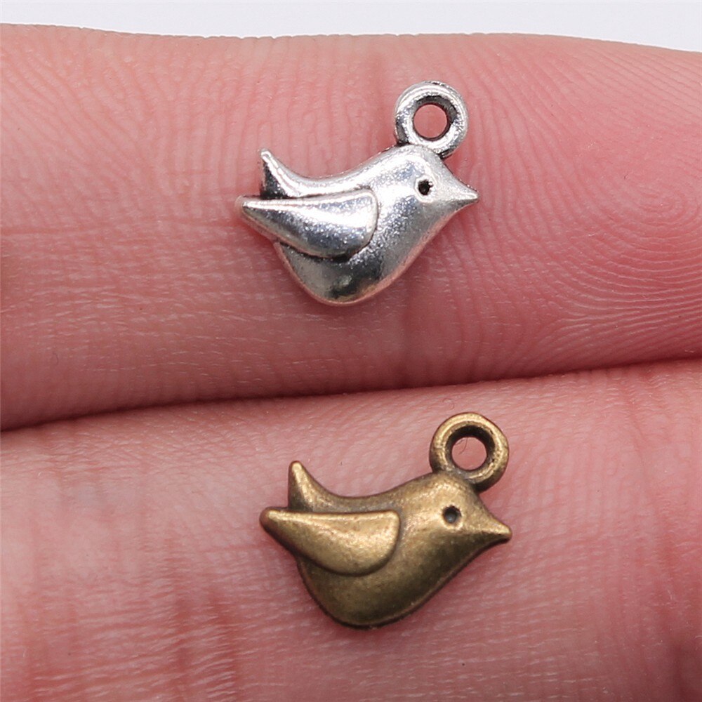 WYSIWYG 15 pièces 11x8mm minuscule oiseau charme mignon oiseau breloques pour la fabrication de bijoux Antique argent couleur oiseau breloques