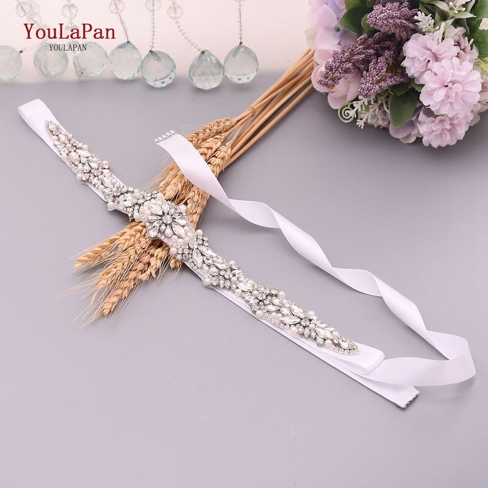 YouLaPan S442 Silver Diamond Wedding Belts Decorative Belt for Women Crystal Wedding Belt Bridesmaid Dress Belt for Formal Dress