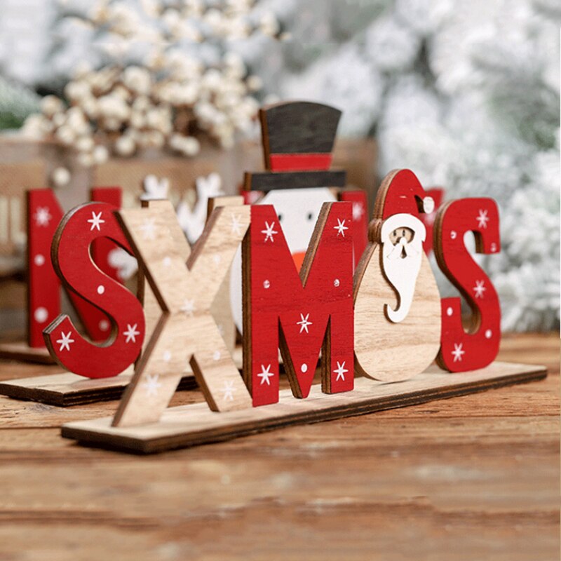 2 Styles Wooden Blocks Christmas Decorations For Home Wooden Letter Santa Clause Snowman Snowflake