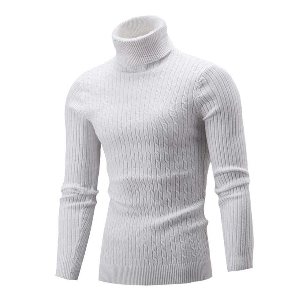Vinter varm høyhalset genser genser herre fast strikkede herre gensere uformelt herre slank passe genser strikkeplagg Plus str.: Elfenben / 5xl