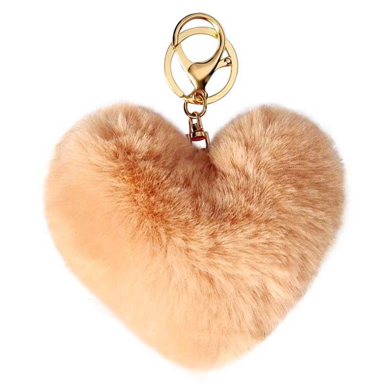 2020 New Lovely Heart Keychains Women's Pom Poms Faux Rex Rabbit Fur Ball Key Chains Girl Bag Hang Car Key Ring Pendant: 16