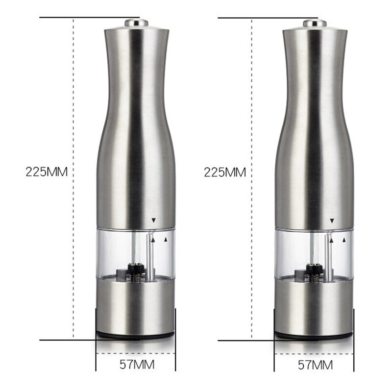 Electric Pepper Mill Stainless Steel Salt and Pepper Grinder Adjustable Ceramic with LED Light Automatic Spice Mill Home Tools: 2 Pcs