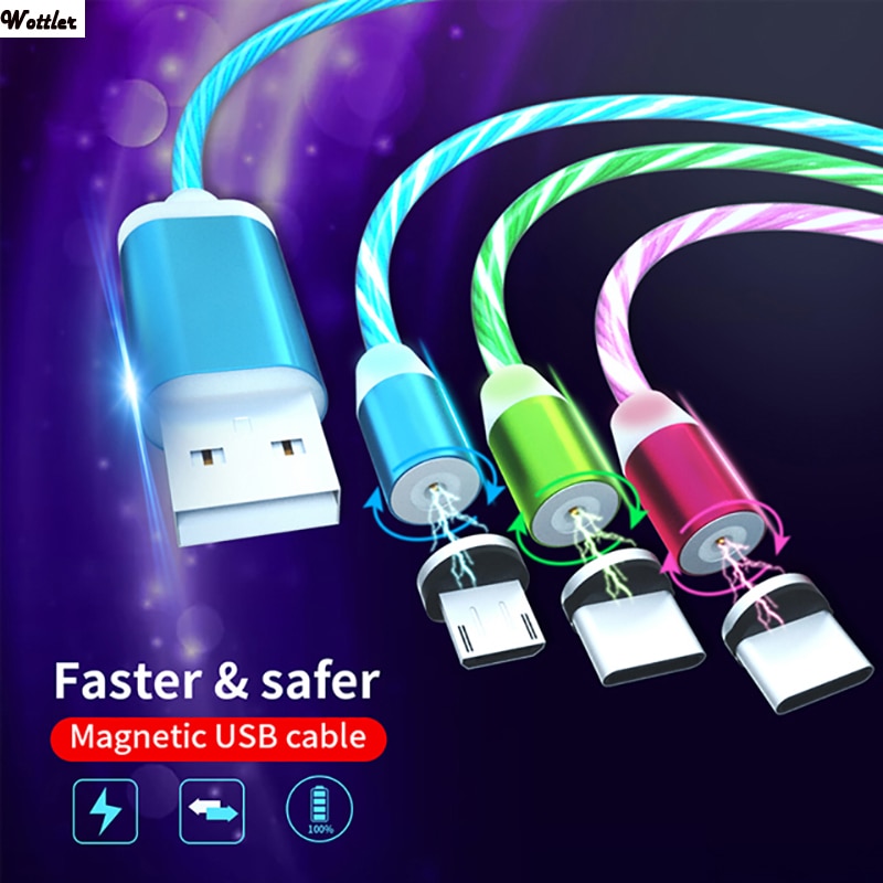 Vloeiende kleuren led gloeiende usb oplader type c kabel voor android micro usb oplaadkabel voor iphone x voor samsung oplaadkabel