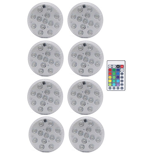 13 led rgb dränkbara lampor fjärrkontroll trådlös flerfärgad undervattensbadkar pool nattlampa blommig vas lampa: 1 styrenhet 8 lampa