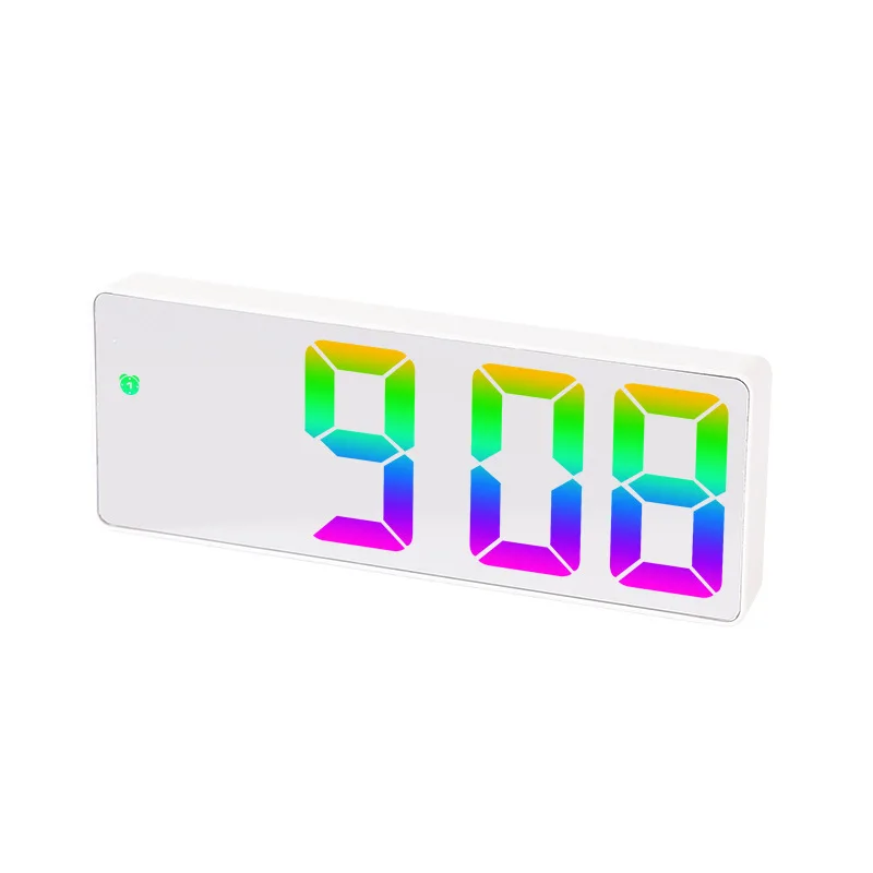 Acryl // Spiegel digitaler Wecker Sprach steuerung bunte Schrift Nacht modus Tisch uhr Schlummer 12/24h elektronische LED-Uhren: Grey