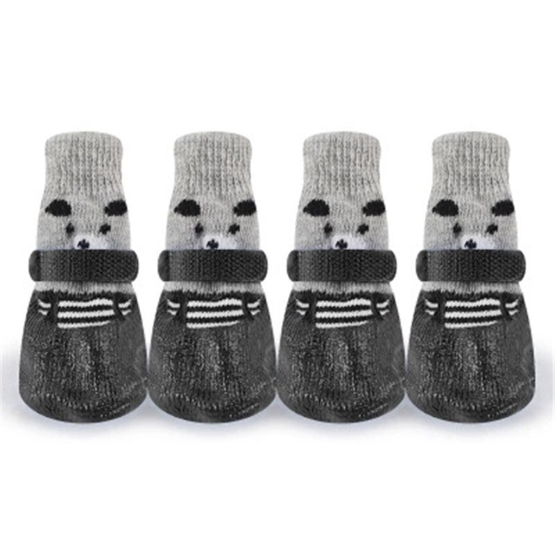 4pcs Dog Socks Winter Warm Anti-Slip Waterproof Pet Socks Small Cat Knit Cover Foot Paw Protector Booties Shoes Accessories: black / L