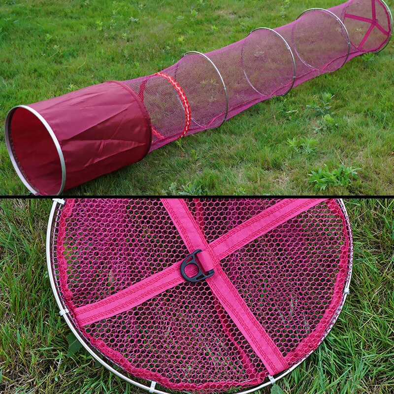 Fishing Net Collapsible Shrimp Bait Trap Dip Net Cage Keep Alive Nylon Mesh Stainless Steel Double-Loop Fish Accessories Bag