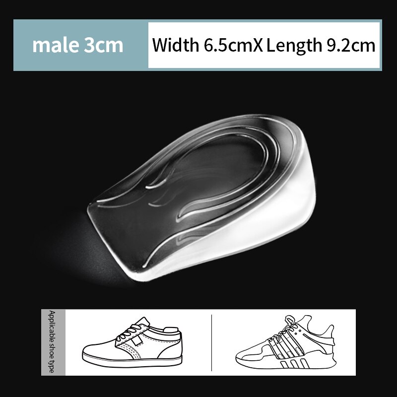 silikon żel wzrost zwiększyć brandzel dla mężczyźni kobiety obcas podnoszenie stopa opieka ochraniacz wstawki Orthopedic łuk Pomoc but Podkładka: mężczyźni 3cm