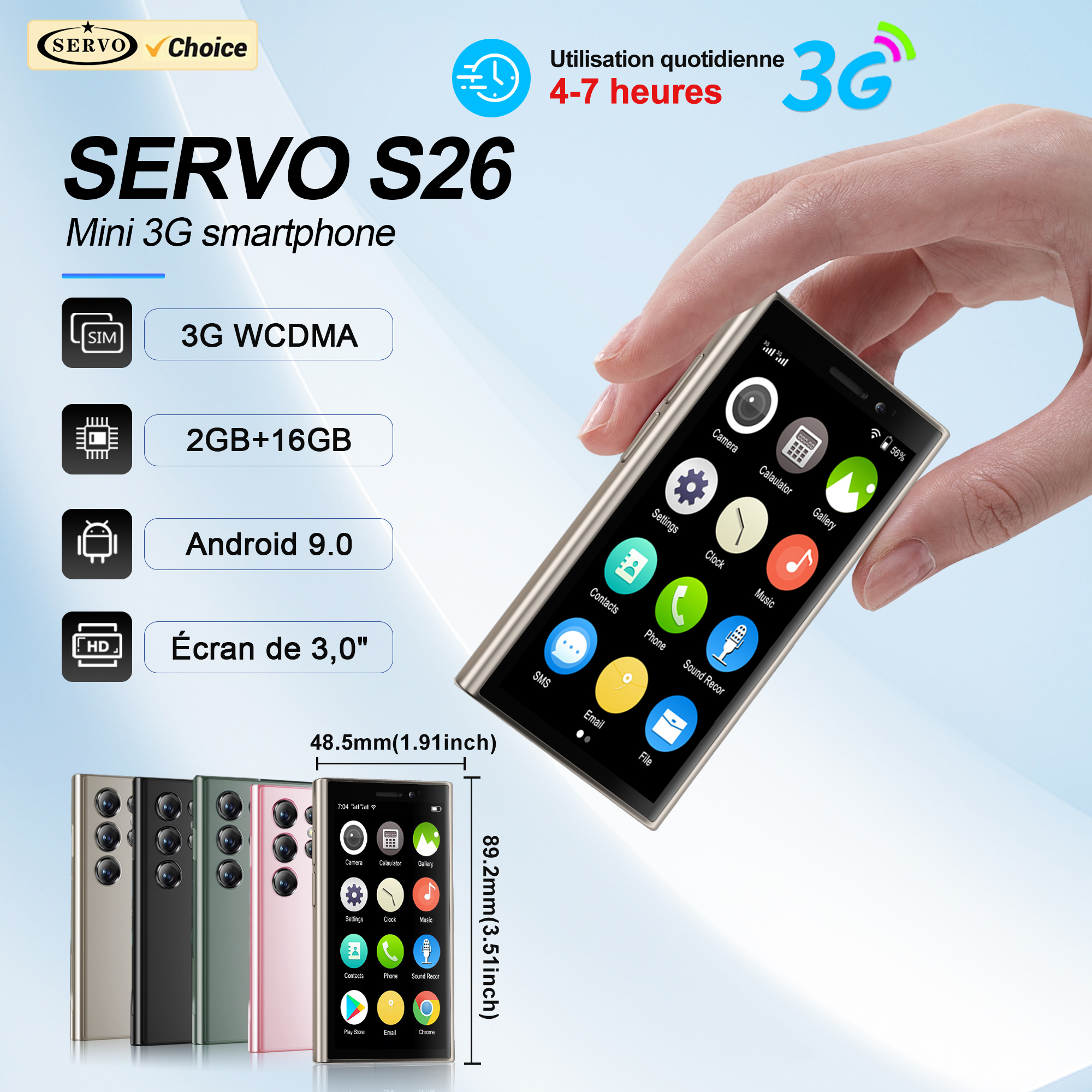 SERVO mini smartphone android 9.0 wcdma celular duplo sim 3.0 "tela hd telefones celulares 2gb + 16gb gps wifi mini telefone portátil