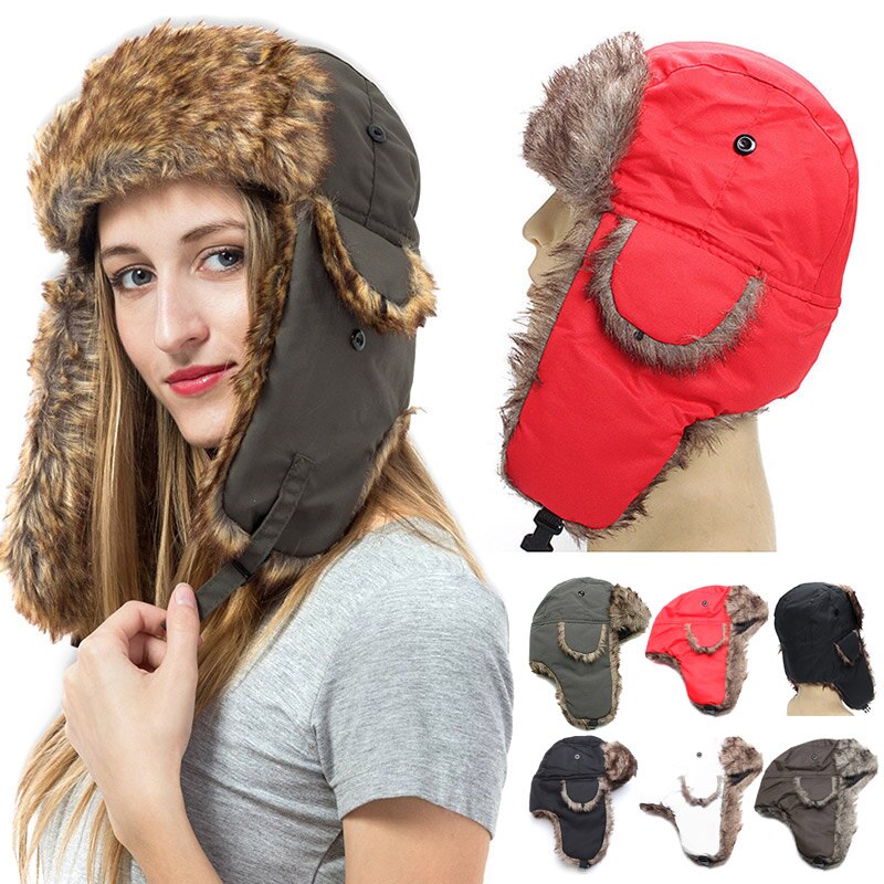 ¡OFERTA de invierno! Gorro de esquí ruso cálido con orejeras de trampero de soldado, sombrero de piel Ushanka hh88