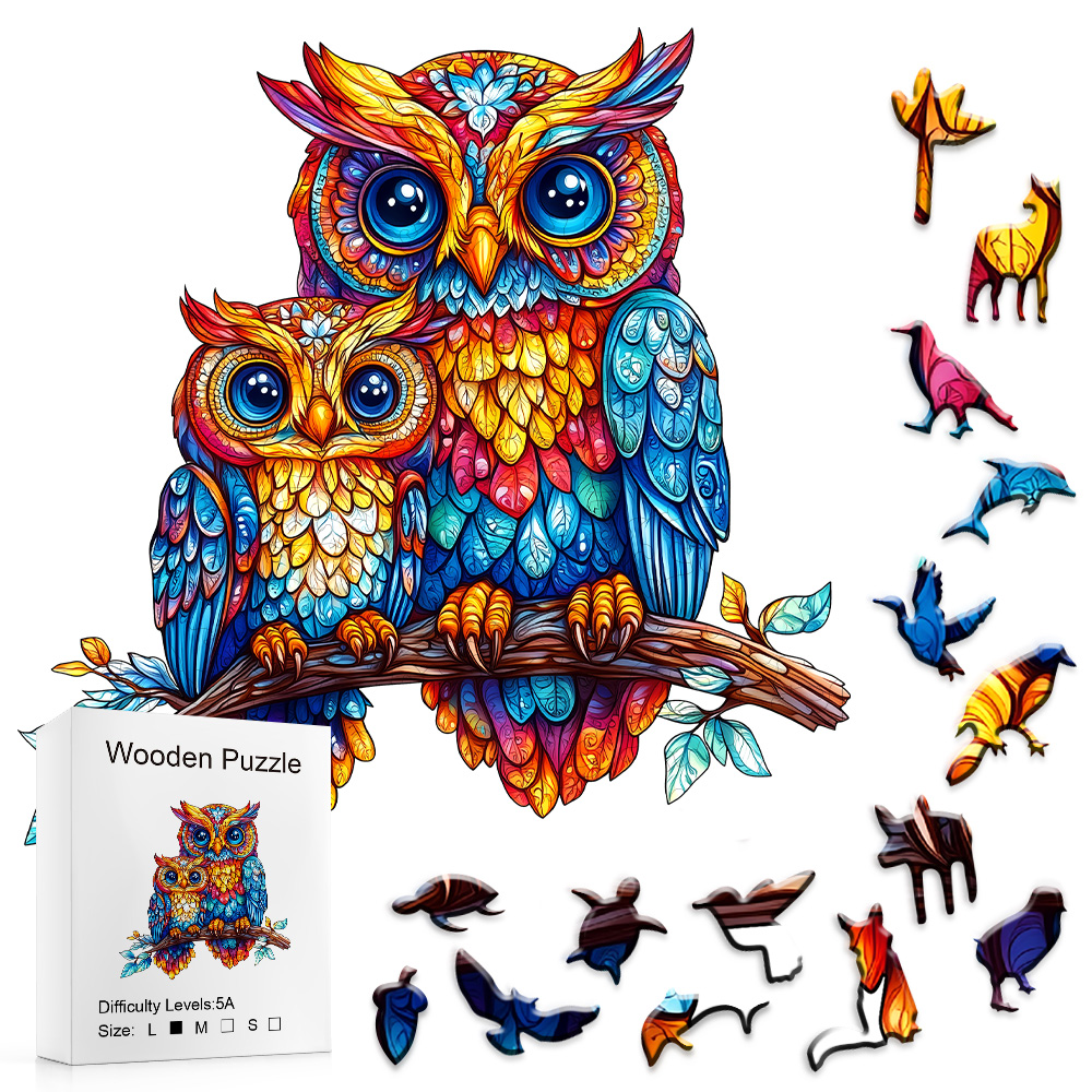 Wooden Puzzles for Adults - Embossed Owl Wooden Jigsaw Puzzle: Unique Shape, Premium Craftsmanship | Ideal Family & Wall Ar