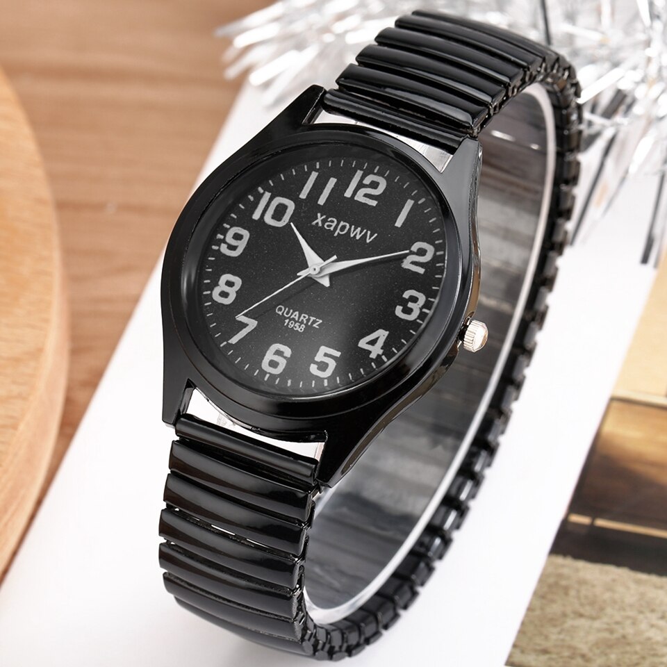 Minimalist Men Women Black Elastic Band Classic Arabic Numeral Dial Quartz Watch Product Couple Watch Lover Anniversary