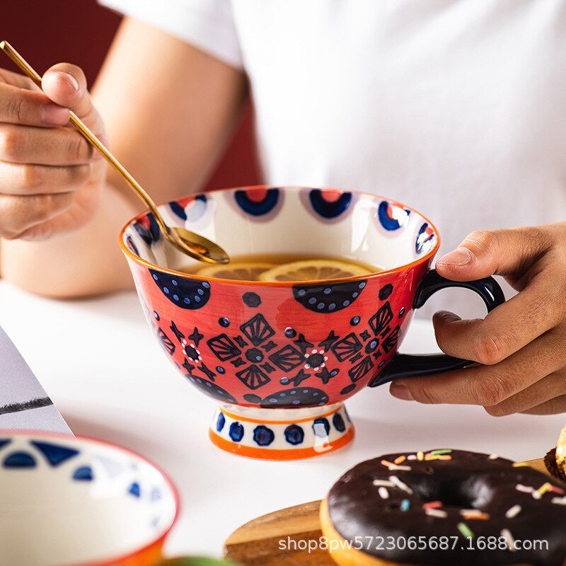 Taza de cerámica grande para desayuno, taza para leche,
