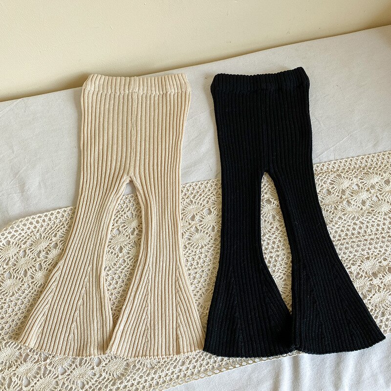2021 bambini ragazze autunno inverno lavorato a maglia campana fondo Leggings bambino pantaloni svasati in cotone caldo pantaloni