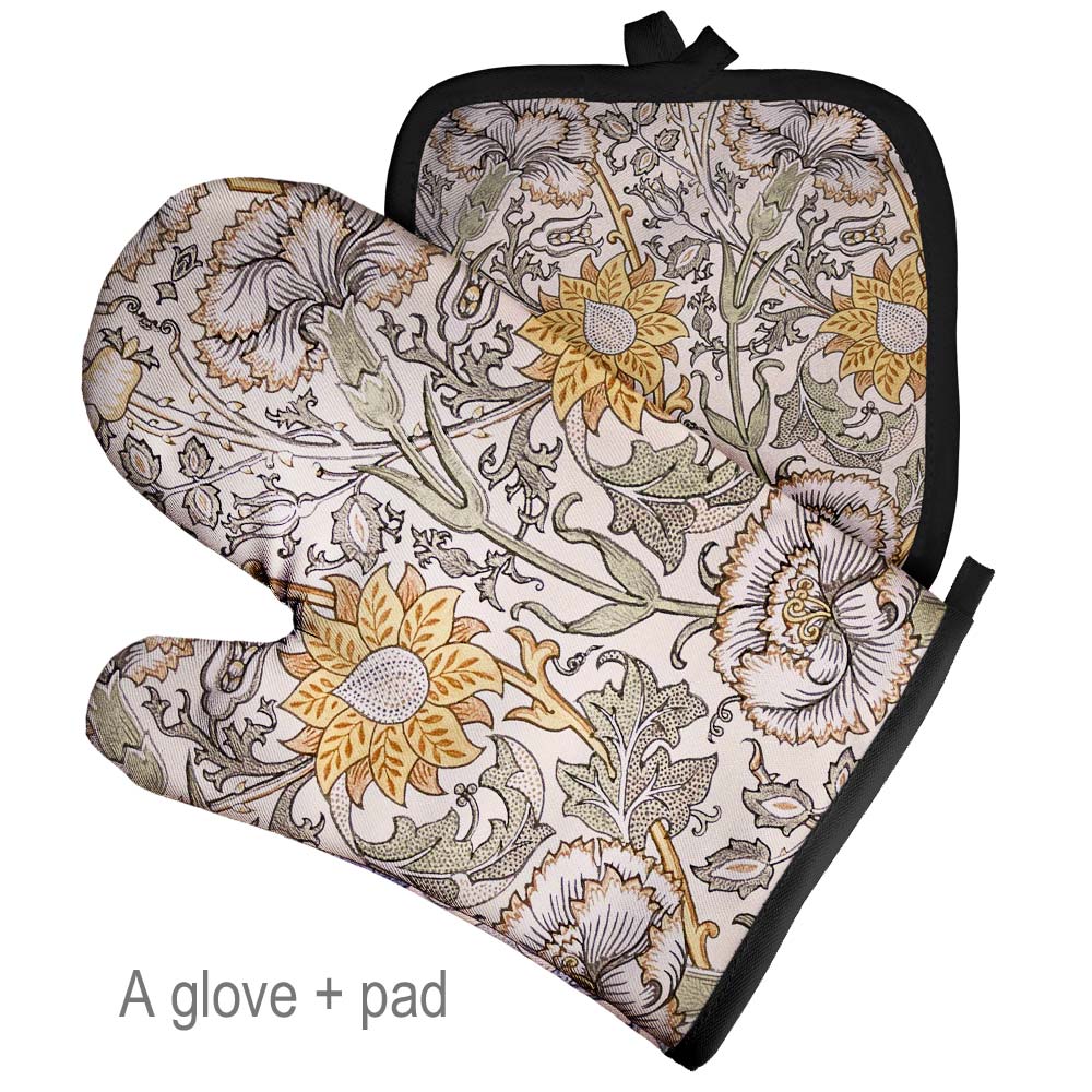 Retro Pattern Microwave Glove Potholder Polyester Oven Mitt Insulation Gloves Kitchen Pad Baking BBQ Gloves Home Decor: SKY BLUE