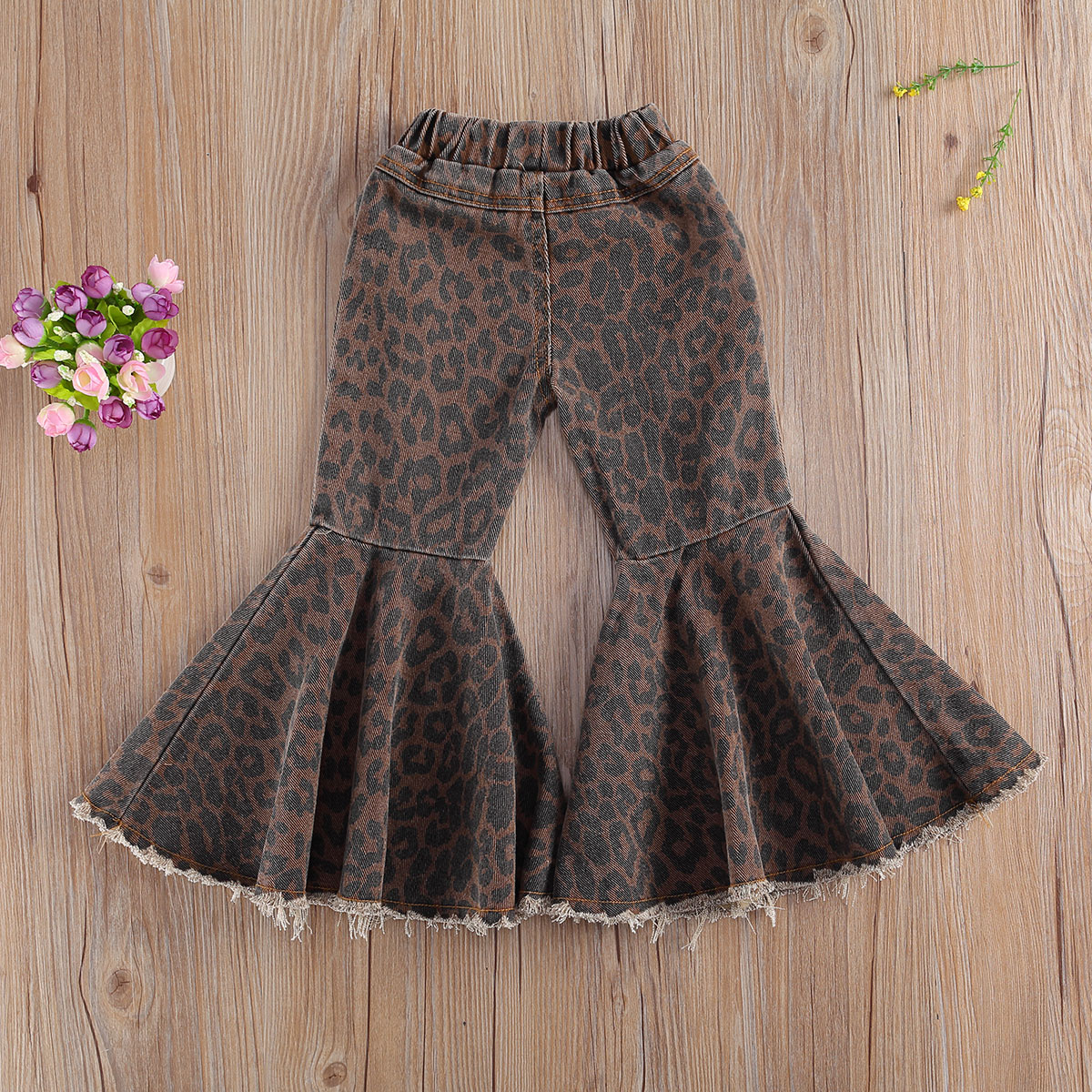 Pantalones acampanados con estampado de leopardo para niñas pequeñas pantalones con rasgado ropa de primavera y otoño 1-6 años
