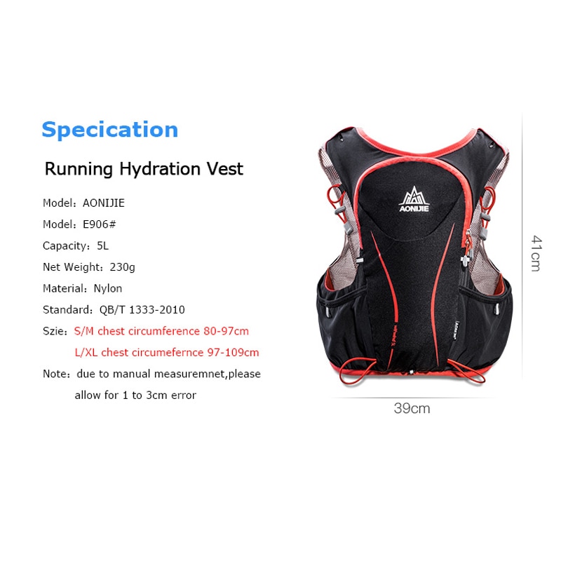 AONIJIE E906 Hydration Pack Backpack Rucksack Bag Vest Harness Water Bladder Hiking Camping Running Marathon Race Sports 5L
