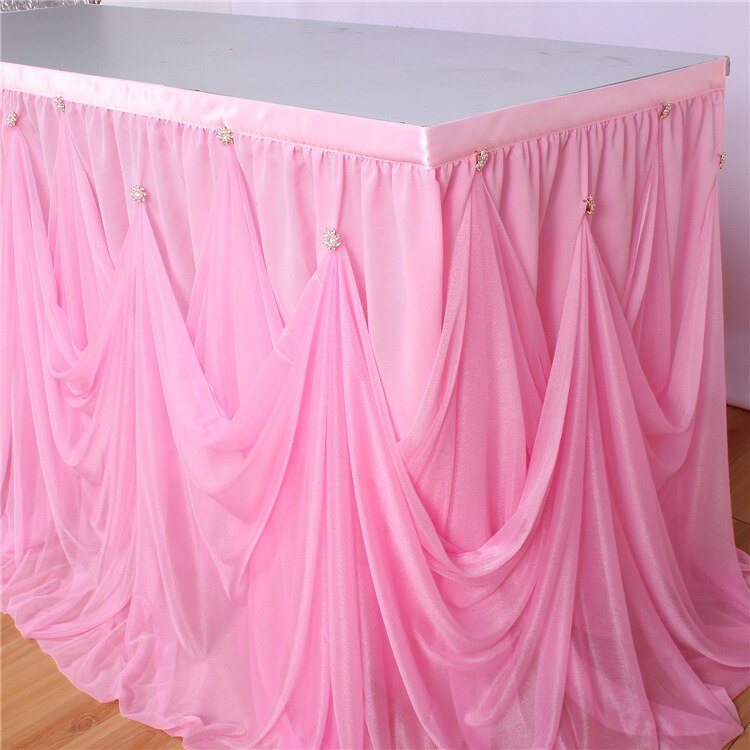 Party Tulle Table Skirt with Diamond Crystal Decor for Wedding Birthday Favor Party Tableware Table Skirts Tablecloth