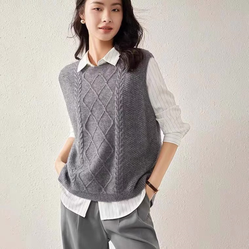 100%  merino ren uld strikket vest efterårs- og vinterjakke løs hvid sweater ærmeløs varm jakke dmr 176