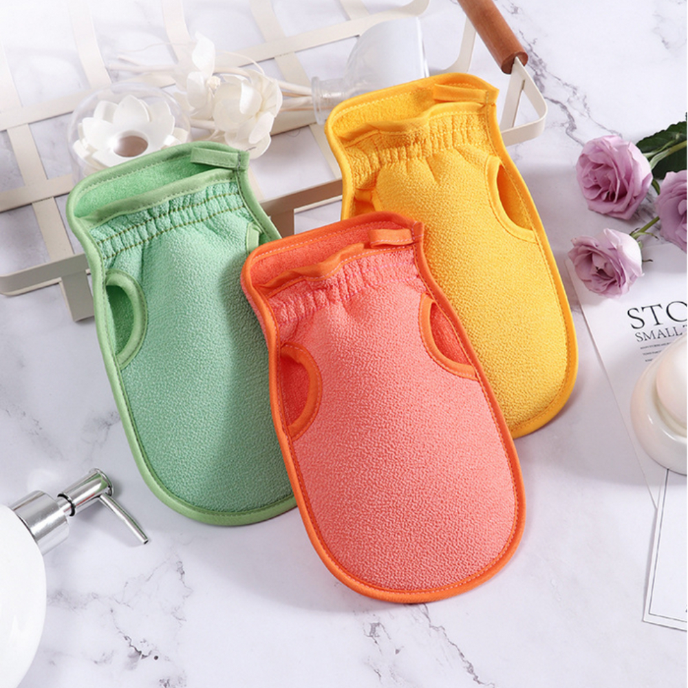 Toalla de doble cara para frotar, manoplas de baño para el hogar, color caramelo, exfoliante, barro, indolora