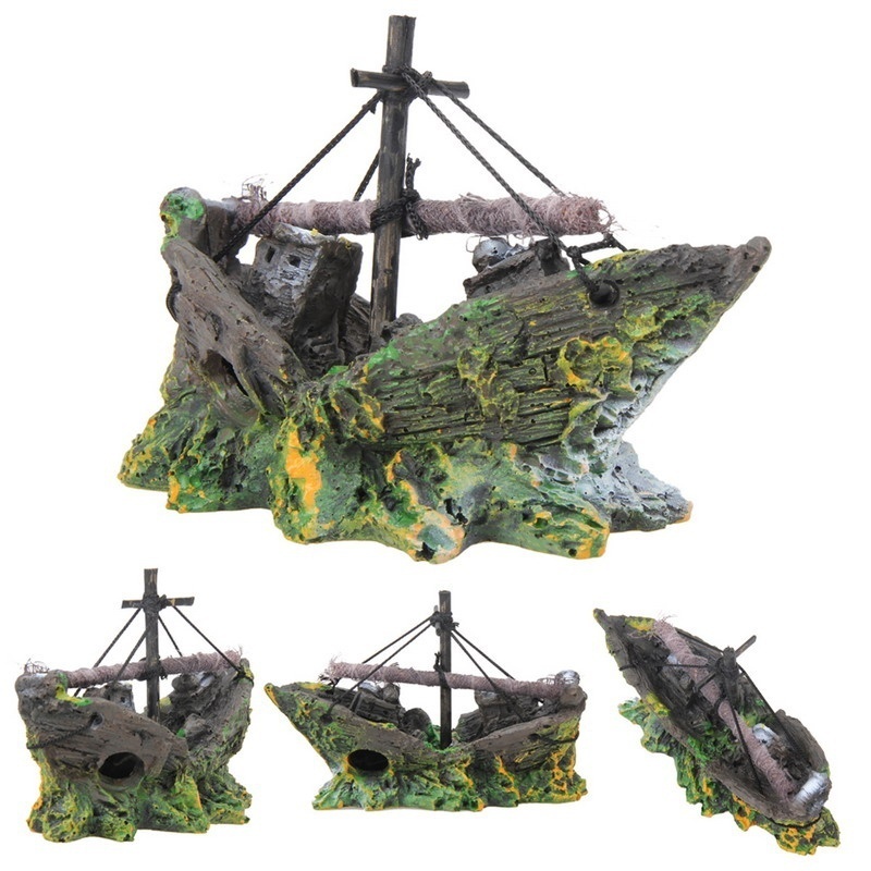 Décorations d'aquarium de poissons, bateau de Pirate de paysage, bateau de démêlage, en résine Vintage, accessoires d'aquarium de bateau, décorations pour la maison