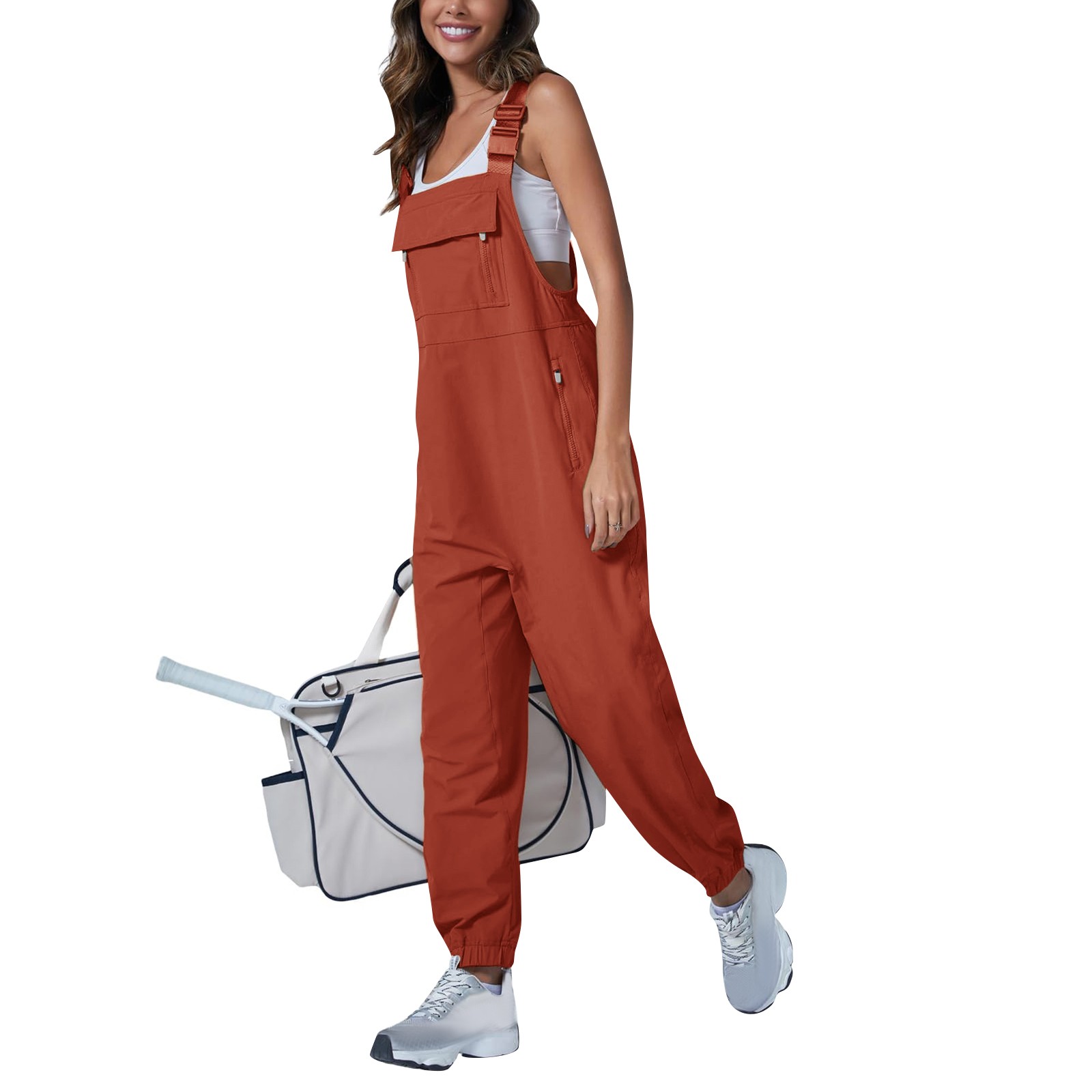 Kombinezony damskie Letnia moda Casual Luźne kombinezony z szerokimi nogawkami Jednokolorowe kieszenie z wkładkami Retro Kombinezony z paskiem na guziki
