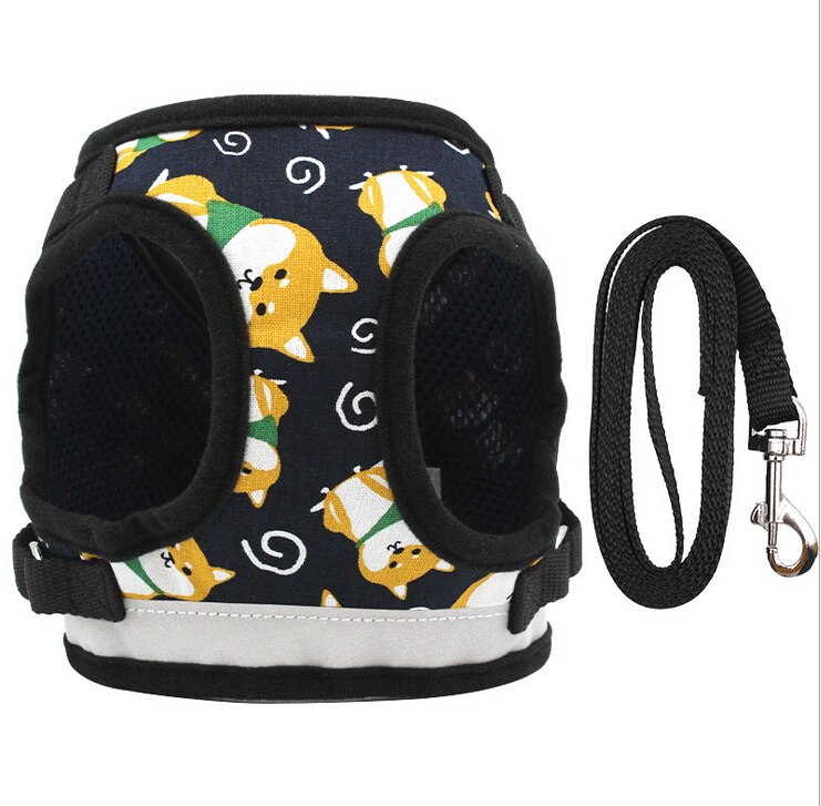 Hond Harnas Voor Chihuahua Pug Kleine Medium Honden Nylon Mesh Puppy Kat Harnassen Vest Reflecterende Wandelen Lead Leash Dierenwinkel Sets: BLACK / XL