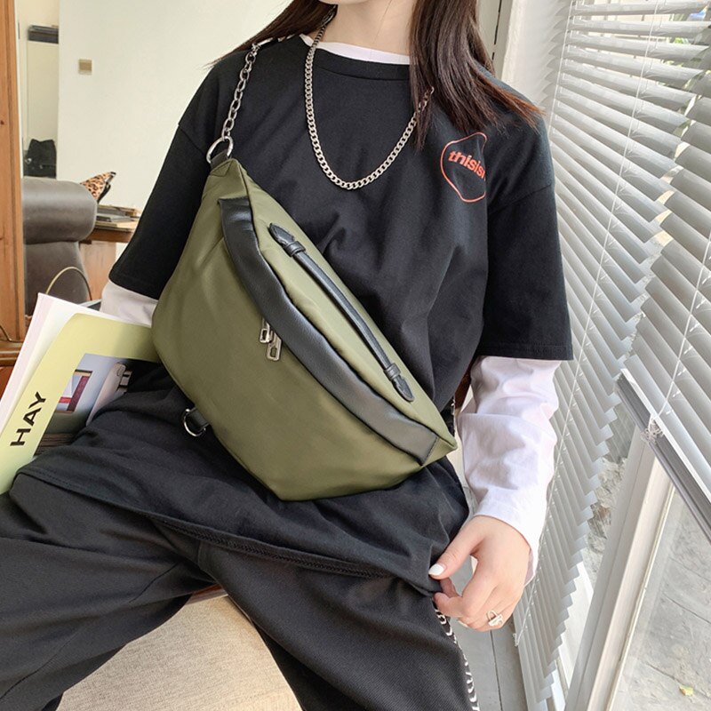 2022 neue Nylon Leopard fanny Pack Reißverschluss Kette Gürtel Tasche für Frauen Weibliche Crossbody Brust Packungen Mädchen Schulter Taille taschen