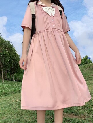 Japansk og koreansk college-stil skjørt sommer venninner kjole aldersreduksjon marine krage student kjole