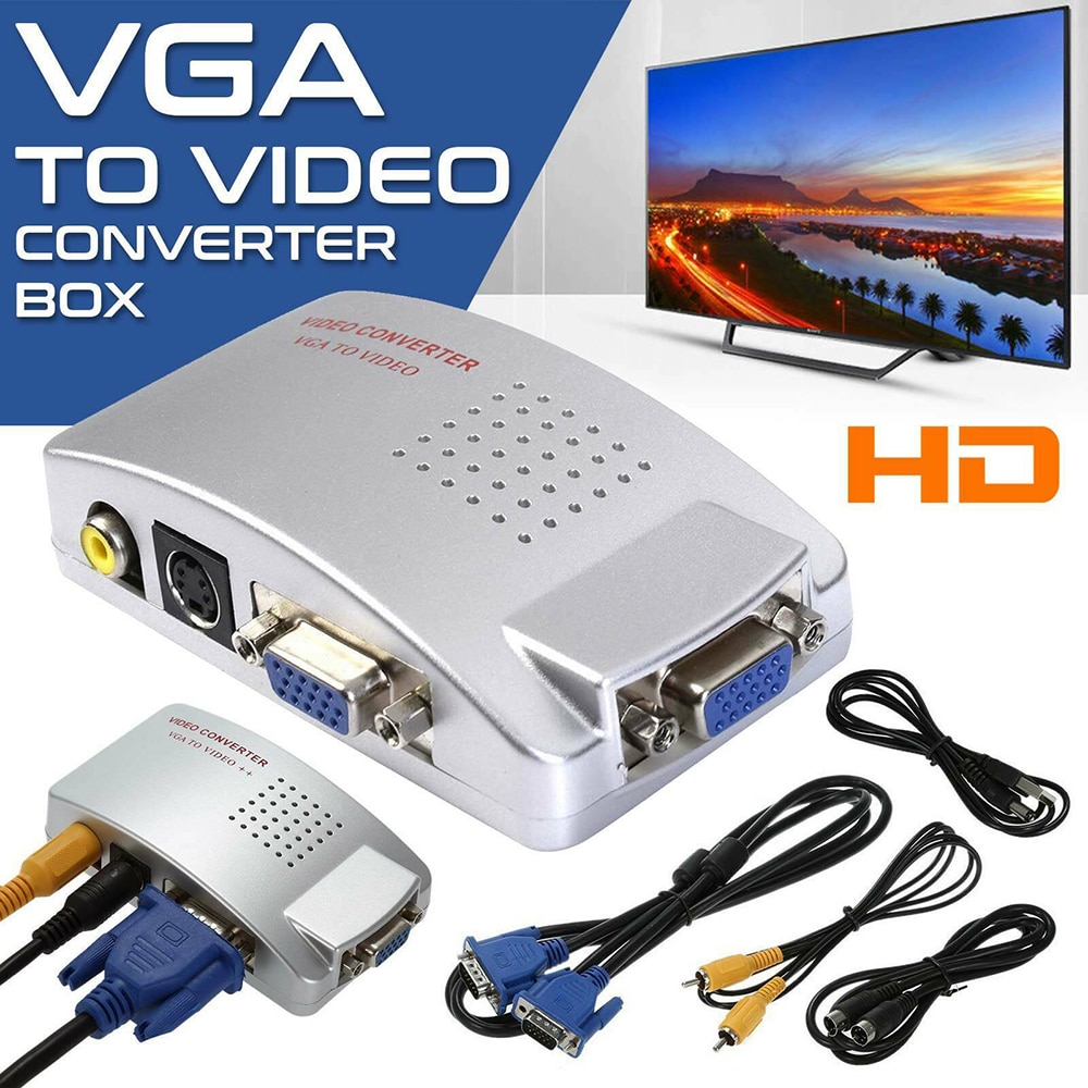 VGA to RCA Switch Box, PC to TV AV Monitor Composite S Video Converter Adapter
