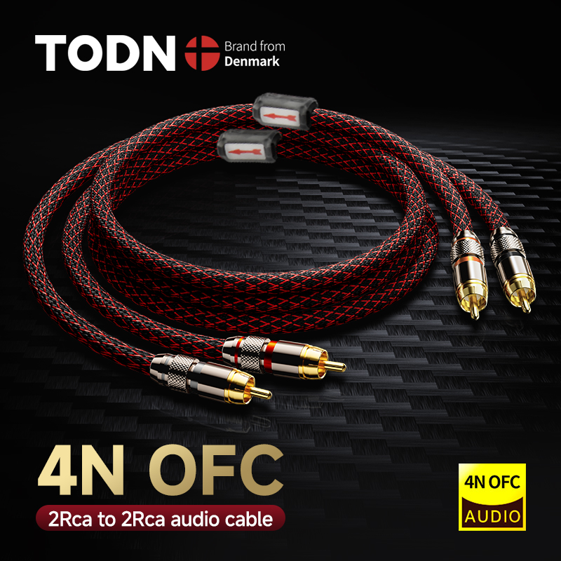 TODN 1 pair RCA audio cable 2 RCA to 2 RCA Interconnect Cables HIFI Stereo 4N OFC Male to Male For Amplifier DAC TV car audio
