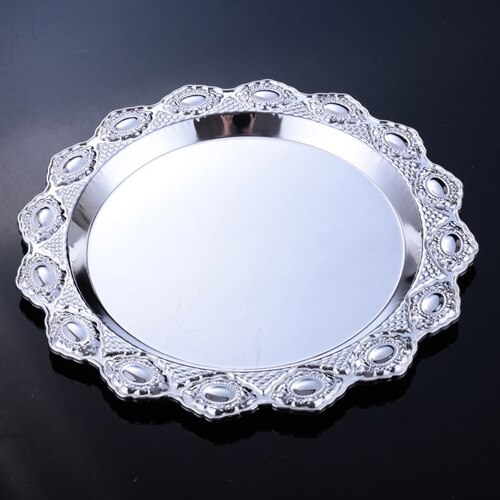 Silver Dessert Plates Cake Dish Cupcake Cake Stand Plate Fruits Tray Pallet Decoration Wedding Party Dishes Plates 09901: No Pattern Plate