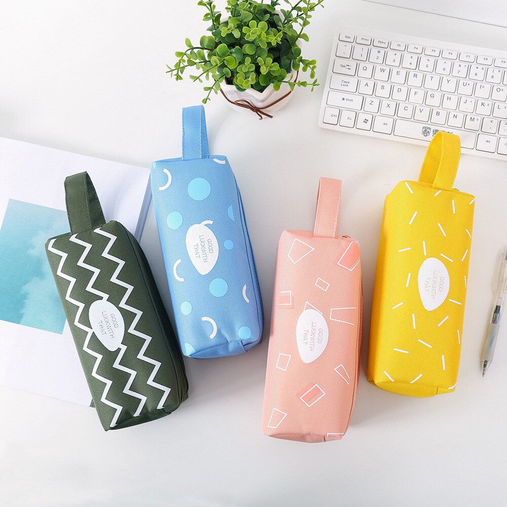 Okkid student school etui schattige gele roze blauwe etui dubbele laag draagbare schrijfwaren tas voor kinderen schoolproducten