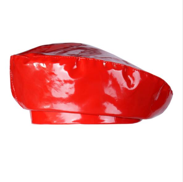 Bérets de Style coréen pour femmes, bonnet plat en cuir Pu, noir, rouge, bonnet plat, printemps automne