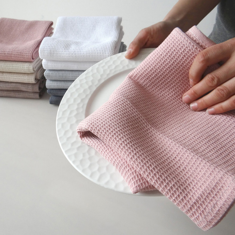 Waffle Tea Towel Spot Cotton Home Kitchen Plain Cloth Napkin 45*65 Cm Square Low Shrinkage Table Towel Cleaning Water Absorption