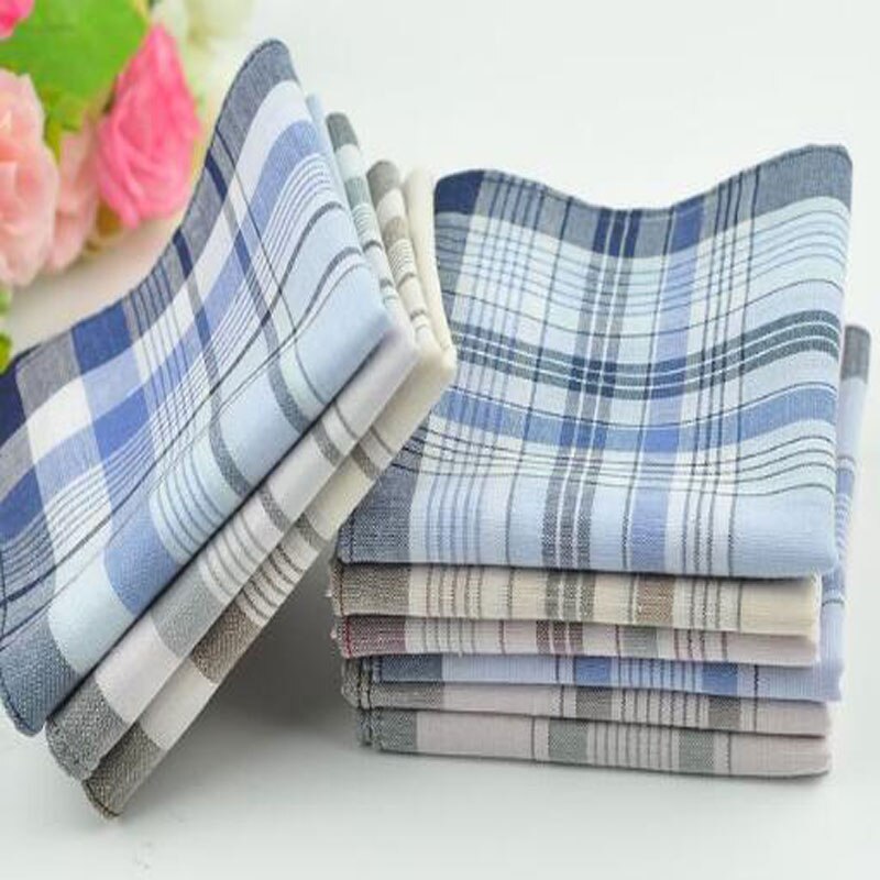 10 unids/lote 38*38cm suave algodón pañuelo clásico a rayas patrón cómodo Vintage cuadrado práctico bolsillo mujeres hombres 6557: light multicolor