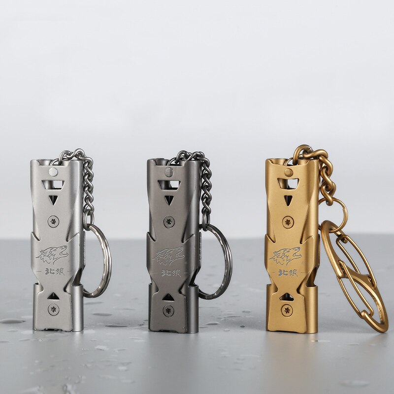 Silbato de acero inoxidable North Wolf, silbato de alta frecuencia de supervivencia al aire libre, alto Decibelio, estallido de doble agujero