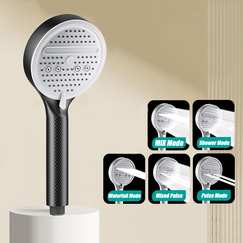 Cabezal de ducha ajustable de 5 modos, cabezal de ducha ahorrador de agua para baño con Base de manguera, accesorios de baño con patrón de fibra de carbono: Morado