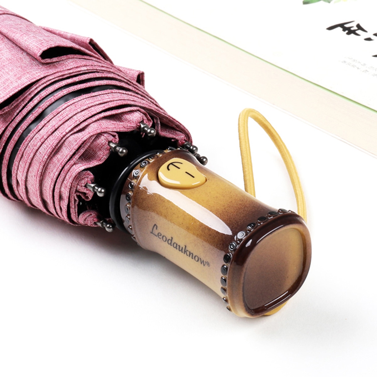 Sombrilla a prueba de viento, paraguas de de lujo para mujer, sombrilla automática Anti UV, sombrilla de de imitación con mango de bambú 8K