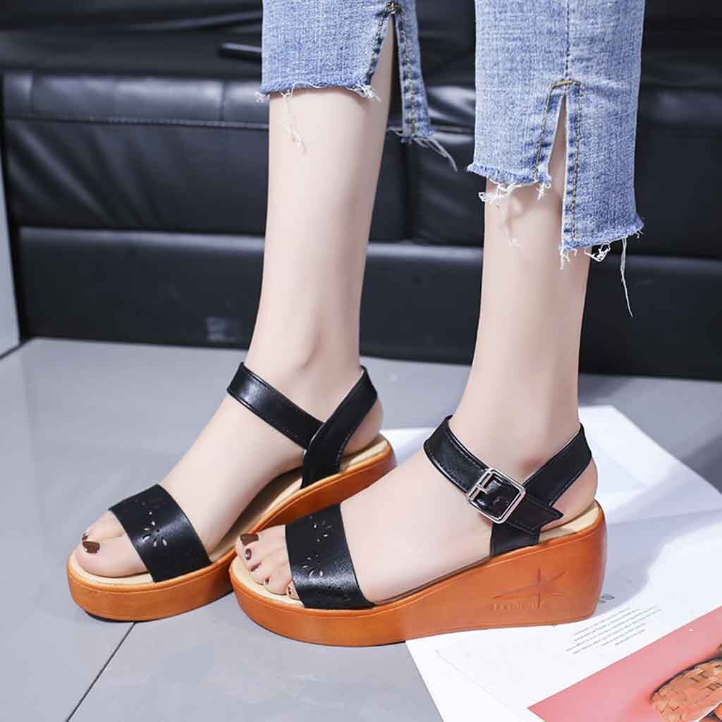 Hollow Wedge Sandals Women Summer Thick-soled Sponge Cake Buckle High-heeled Roman Shoes Woman Platform High Heel Zapatos